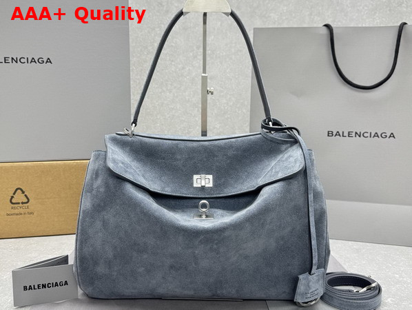 Balenciaga Rodeo Handbag Medium in Faded Dark Blue Suede Calfskin Aged Silver Hardware Replica
