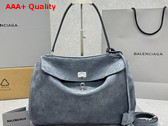 Balenciaga Rodeo Handbag Medium in Faded Dark Blue Suede Calfskin Aged Silver Hardware Replica