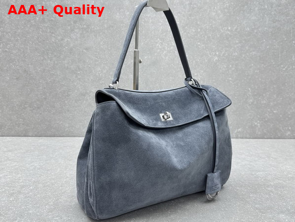 Balenciaga Rodeo Handbag Medium in Faded Dark Blue Suede Calfskin Aged Silver Hardware Replica