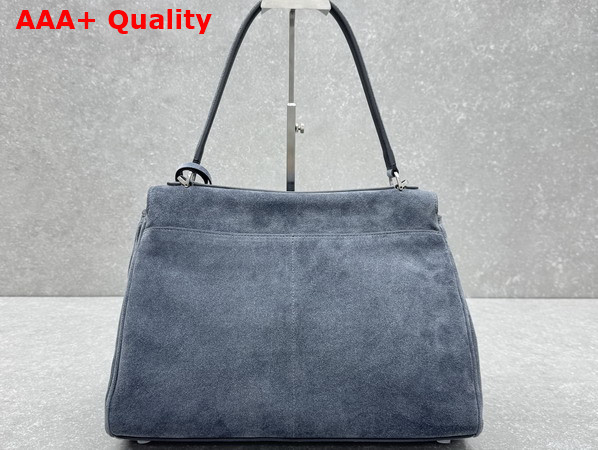 Balenciaga Rodeo Handbag Medium in Faded Dark Blue Suede Calfskin Aged Silver Hardware Replica