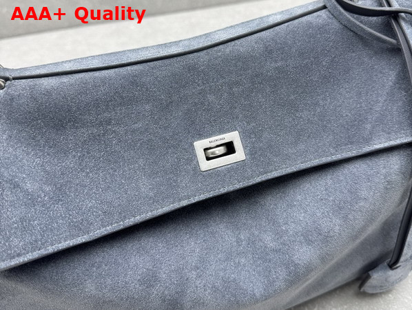 Balenciaga Rodeo Handbag Medium in Faded Dark Blue Suede Calfskin Aged Silver Hardware Replica
