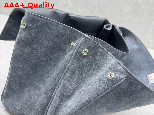 Balenciaga Rodeo Handbag Medium in Faded Dark Blue Suede Calfskin Aged Silver Hardware Replica