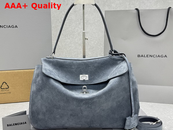Balenciaga Rodeo Handbag Medium in Faded Dark Blue Suede Calfskin Aged Silver Hardware Replica