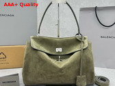 Balenciaga Rodeo Handbag Medium in Khaki Waxed Suede Calfskin and Smooth Calfskin Aged Silver Hardware Replica