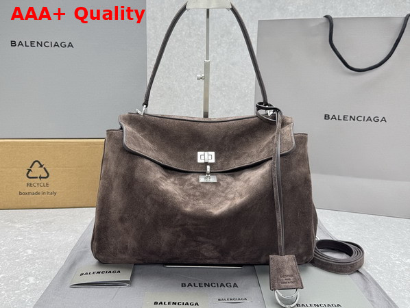 Balenciaga Rodeo Handbag Medium in Light Espresso Waxed Suede Calfskin and Smooth Calfskin Aged Silver Hardware Replica