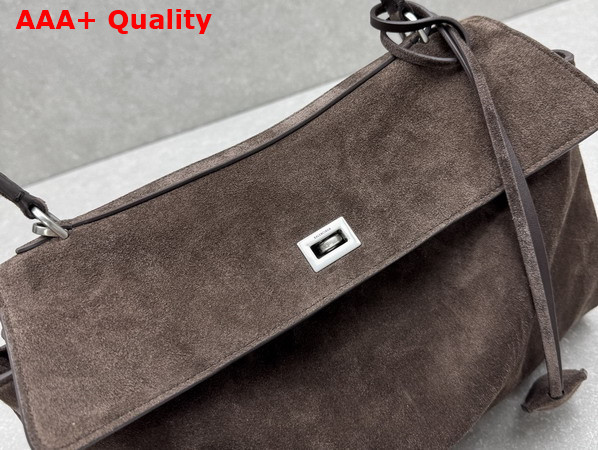 Balenciaga Rodeo Handbag Medium in Light Espresso Waxed Suede Calfskin and Smooth Calfskin Aged Silver Hardware Replica