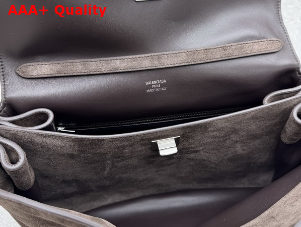 Balenciaga Rodeo Handbag Medium in Light Espresso Waxed Suede Calfskin and Smooth Calfskin Aged Silver Hardware Replica