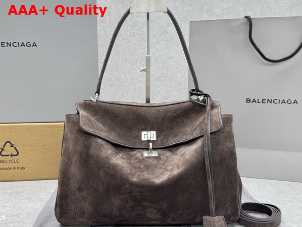 Balenciaga Rodeo Handbag Medium in Light Espresso Waxed Suede Calfskin and Smooth Calfskin Aged Silver Hardware Replica