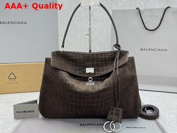 Balenciaga Rodeo Handbag Medium in Piper Crocodile Embossed Suede Calfskin Aged Silver Hardware Replica