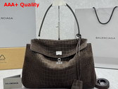 Balenciaga Rodeo Handbag Medium in Piper Crocodile Embossed Suede Calfskin Aged Silver Hardware Replica