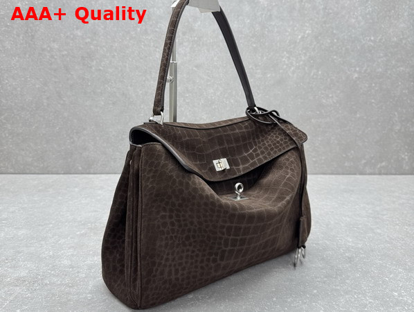 Balenciaga Rodeo Handbag Medium in Piper Crocodile Embossed Suede Calfskin Aged Silver Hardware Replica