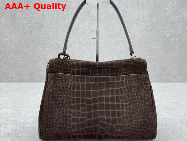 Balenciaga Rodeo Handbag Medium in Piper Crocodile Embossed Suede Calfskin Aged Silver Hardware Replica