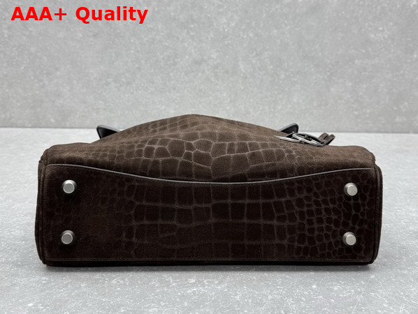 Balenciaga Rodeo Handbag Medium in Piper Crocodile Embossed Suede Calfskin Aged Silver Hardware Replica