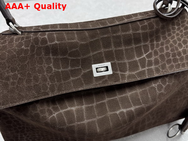 Balenciaga Rodeo Handbag Medium in Piper Crocodile Embossed Suede Calfskin Aged Silver Hardware Replica