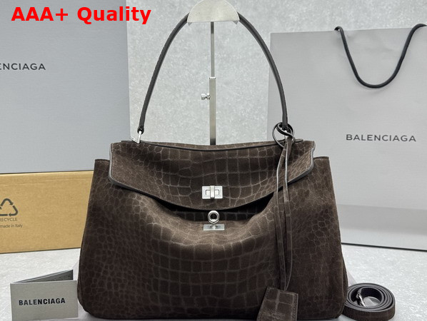 Balenciaga Rodeo Handbag Medium in Piper Crocodile Embossed Suede Calfskin Aged Silver Hardware Replica