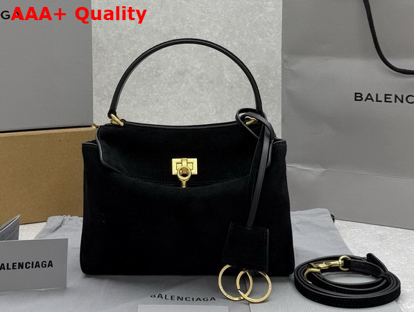 Balenciaga Rodeo Handbag Mini in Black Suede Calfskin and Smooth Calfskin Aged Gold Hardware Replica