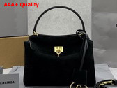 Balenciaga Rodeo Handbag Mini in Black Suede Calfskin and Smooth Calfskin Aged Gold Hardware Replica