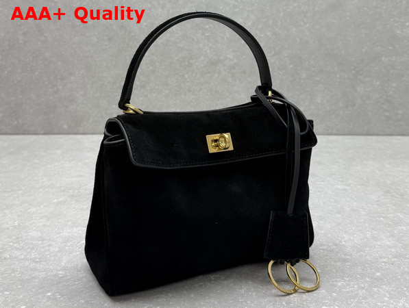 Balenciaga Rodeo Handbag Mini in Black Suede Calfskin and Smooth Calfskin Aged Gold Hardware Replica