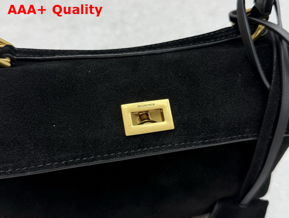 Balenciaga Rodeo Handbag Mini in Black Suede Calfskin and Smooth Calfskin Aged Gold Hardware Replica