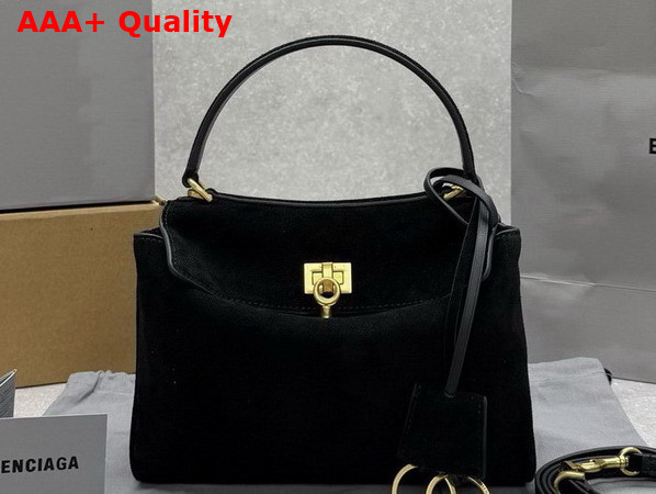 Balenciaga Rodeo Handbag Mini in Black Suede Calfskin and Smooth Calfskin Aged Gold Hardware Replica