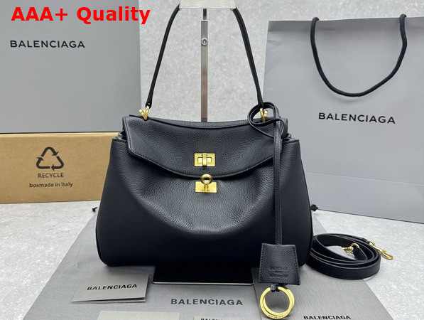 Balenciaga Rodeo Handbag Small in Black Grained Calfskin Aged Gold Hardware Replica