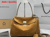 Balenciaga Rodeo Handbag Small in Camel Waxed Suede Calfskin and Smooth Calfskin Aged Silver Hardware Replica