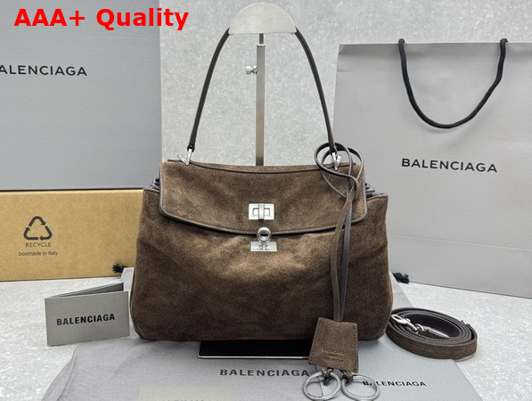 Balenciaga Rodeo Handbag Small in Light Espresso Waxed Suede Calfskin and Smooth Calfskin Aged Silver Hardware Replica