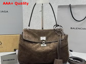 Balenciaga Rodeo Handbag Small in Light Espresso Waxed Suede Calfskin and Smooth Calfskin Aged Silver Hardware Replica
