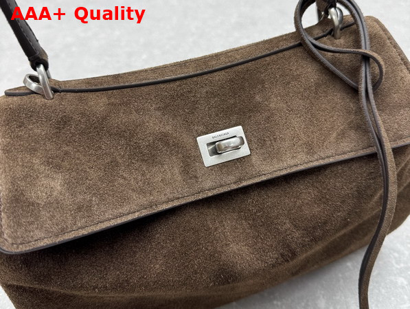 Balenciaga Rodeo Handbag Small in Light Espresso Waxed Suede Calfskin and Smooth Calfskin Aged Silver Hardware Replica