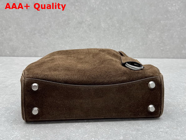 Balenciaga Rodeo Handbag Small in Light Espresso Waxed Suede Calfskin and Smooth Calfskin Aged Silver Hardware Replica