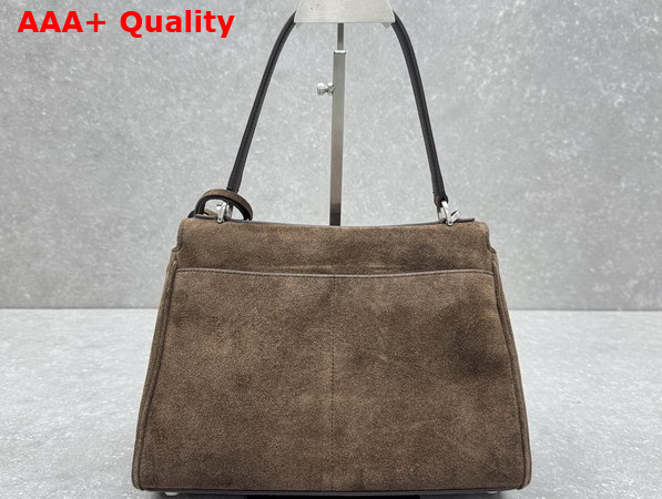 Balenciaga Rodeo Handbag Small in Light Espresso Waxed Suede Calfskin and Smooth Calfskin Aged Silver Hardware Replica
