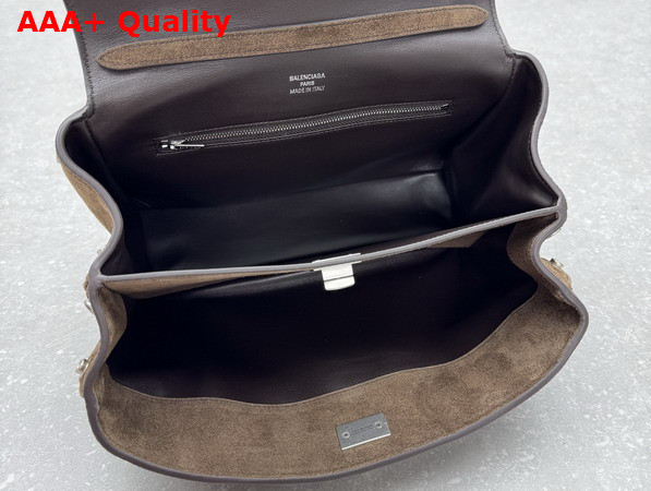Balenciaga Rodeo Handbag Small in Light Espresso Waxed Suede Calfskin and Smooth Calfskin Aged Silver Hardware Replica