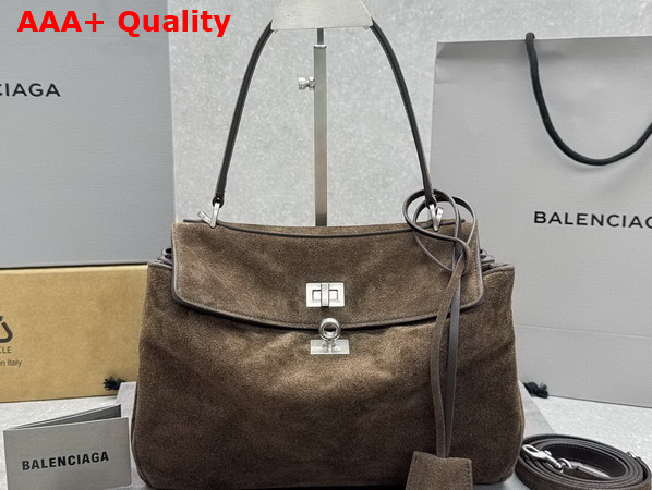 Balenciaga Rodeo Handbag Small in Light Espresso Waxed Suede Calfskin and Smooth Calfskin Aged Silver Hardware Replica
