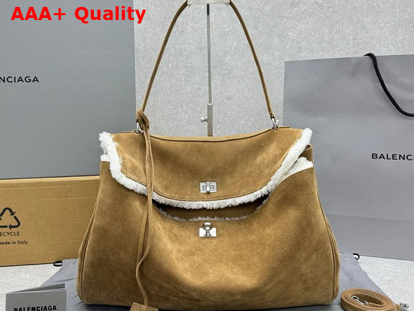 Balenciaga Rodeo Large Handbag in Natural Suede and Shearling Replica