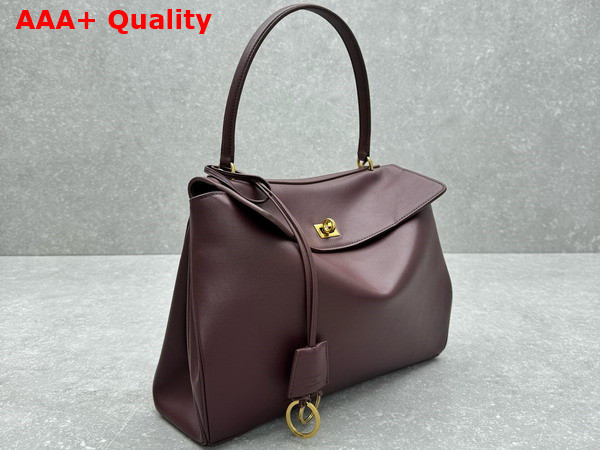 Balenciaga Rodeo Medium Handbag in Dark Burgundy Smooth Calfskin Aged Gold Hardware Replica