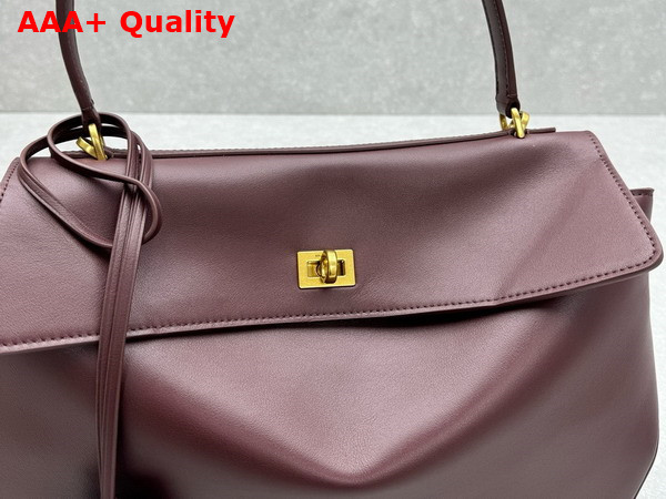 Balenciaga Rodeo Medium Handbag in Dark Burgundy Smooth Calfskin Aged Gold Hardware Replica