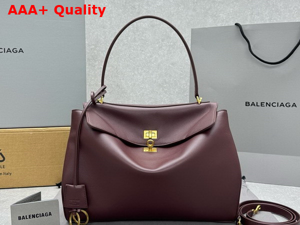 Balenciaga Rodeo Medium Handbag in Dark Burgundy Smooth Calfskin Aged Gold Hardware Replica