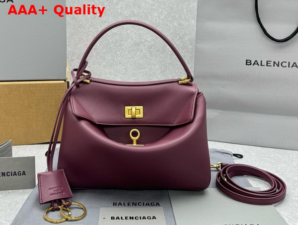 Balenciaga Rodeo Mini Handbag in Dark Burgundy Smooth Calfskin Aged Gold Hardware Replica