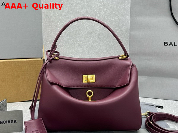 Balenciaga Rodeo Mini Handbag in Dark Burgundy Smooth Calfskin Aged Gold Hardware Replica
