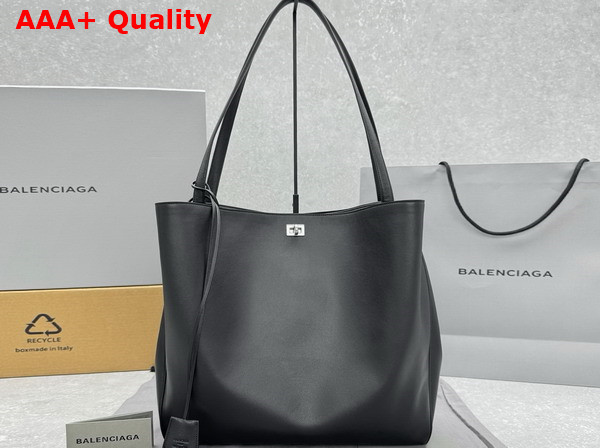 Balenciaga Rodeo North South Tote Bag in Black Smooth Calfskin Aged Silver Hardware Replica