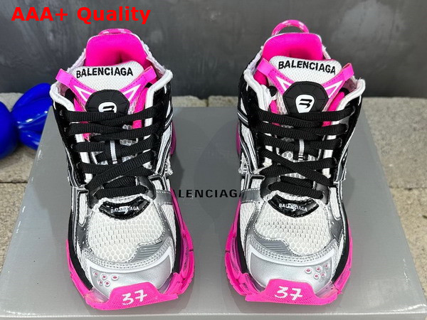 Balenciaga Runner Sneaker in Silver Black and Neon Pink Mesh and Nylon Replica