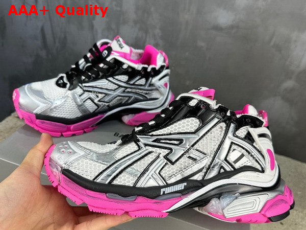 Balenciaga Runner Sneaker in Silver Black and Neon Pink Mesh and Nylon Replica