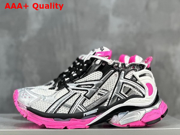 Balenciaga Runner Sneaker in Silver Black and Neon Pink Mesh and Nylon Replica