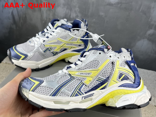 Balenciaga Runner Sneaker in White Blue Yellow Grey and Black Mesh and Nylon Replica