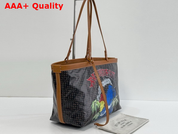 Balenciaga Select Tote Bag Medium in Black Balenciaga Coated Canvas with Red Vintage Surfer Artwork Printed Replica
