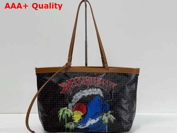 Balenciaga Select Tote Bag Medium in Black Balenciaga Coated Canvas with Red Vintage Surfer Artwork Printed Replica