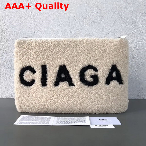 Balenciaga Shearling Pouch in Beige Replica