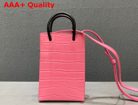 Balenciaga Shopping Phone Holder in Bright Pink Crocodile Embossed Calfskin Replica