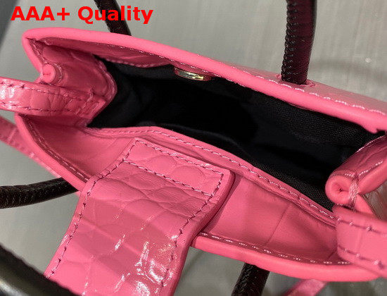 Balenciaga Shopping Phone Holder in Bright Pink Crocodile Embossed Calfskin Replica