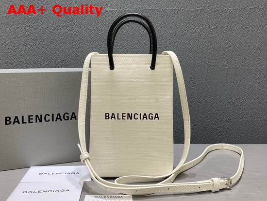 Balenciaga Shopping Phone Holder in White Squared Calfskin Replica